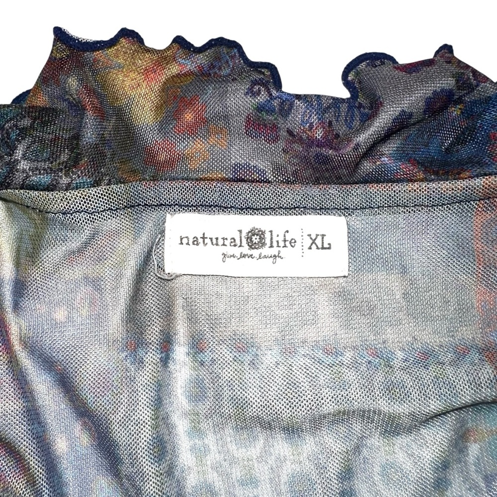Natural Life Sierra Mesh Long Sleeve Patchwork V-Neck Ruffle Boho Top XL - Picture 4 of 6